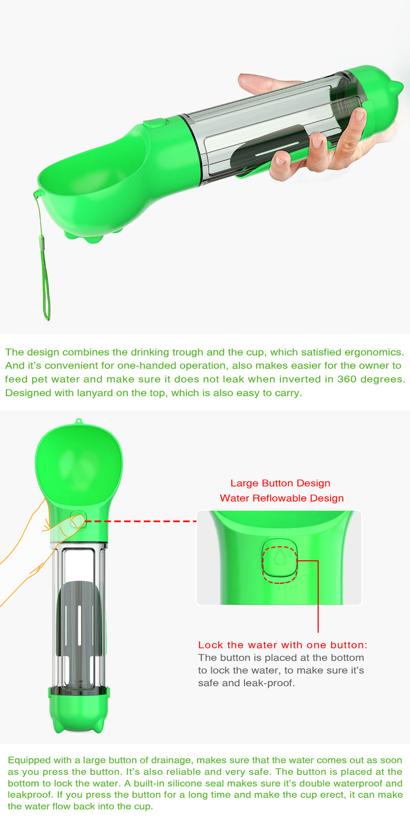 YES4PETS 4 in 1 Portable Pet Dog Puppy Cat Drinking Mug Water Feeder Bottle Valve Travel Bottle Green
