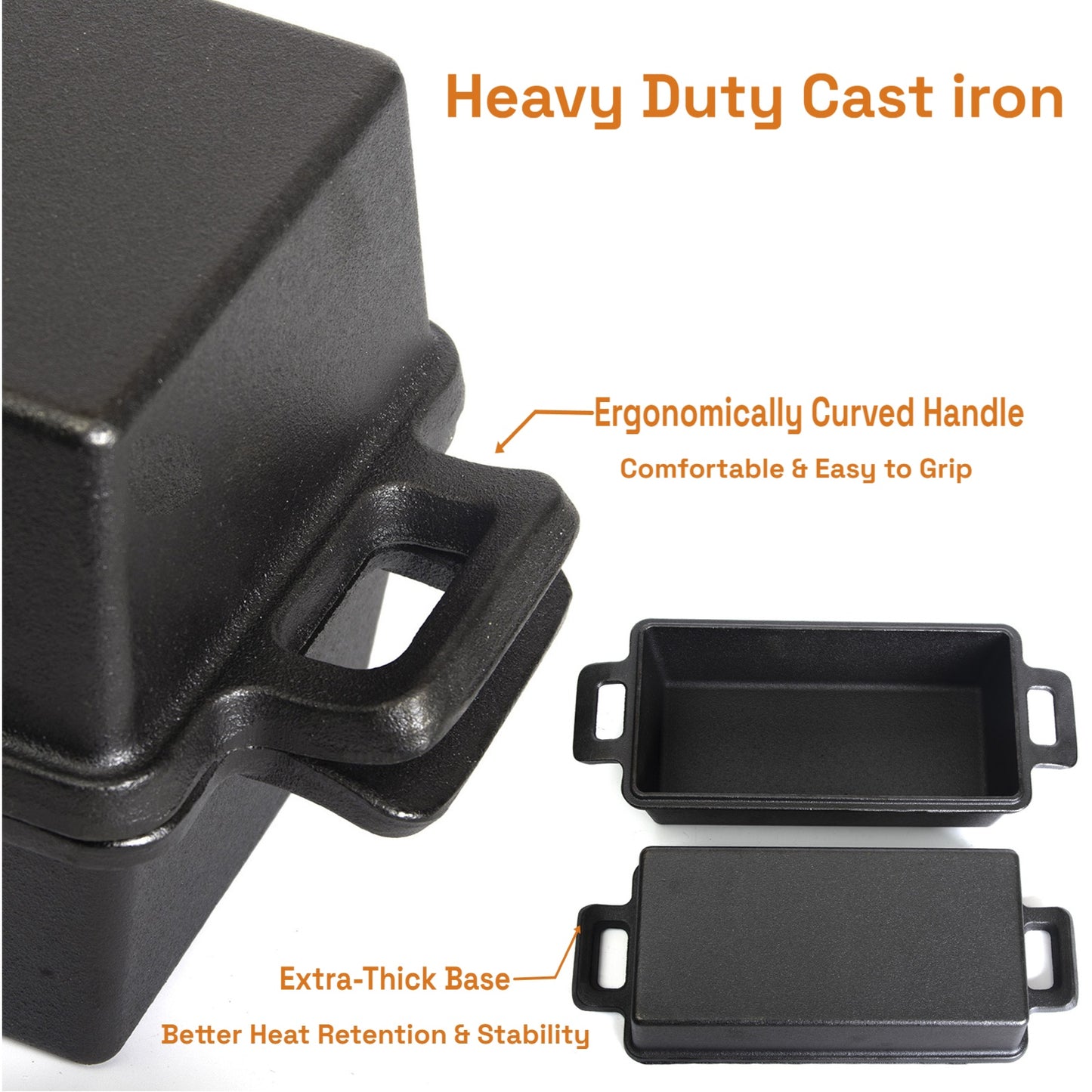 2-in-1 Cast Iron Bread Loaf Pan Tin with Lid �C Dual Use Baking Dish with Ergonomic Handles, Pre-Seasoned for Oven Cooking