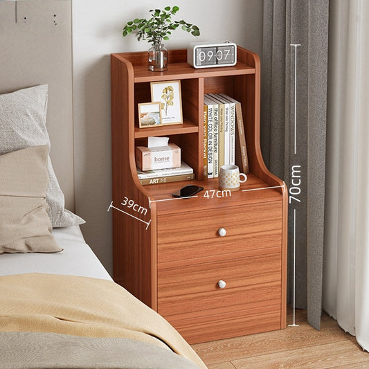 Classic Nightstand Multi-Compartment Storage Reddish-Brown Wood Grain 70cm
