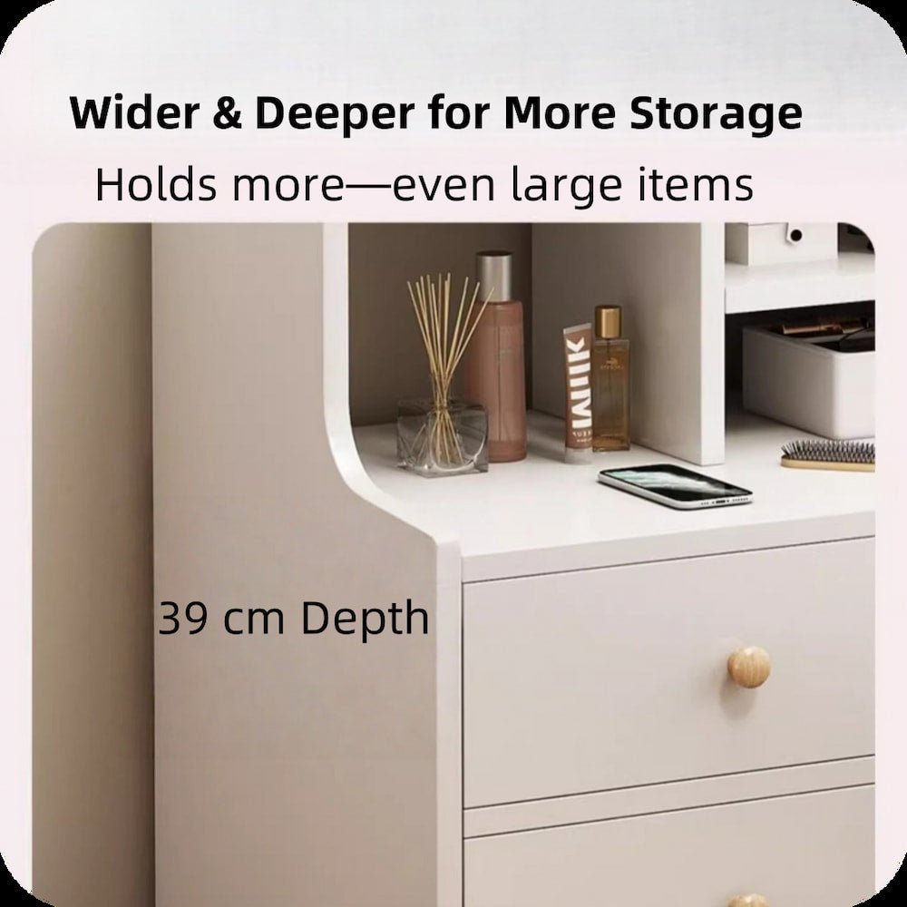 Light Gray Nightstand White Drawer Fronts Secure Storage Open Shelf 70cm