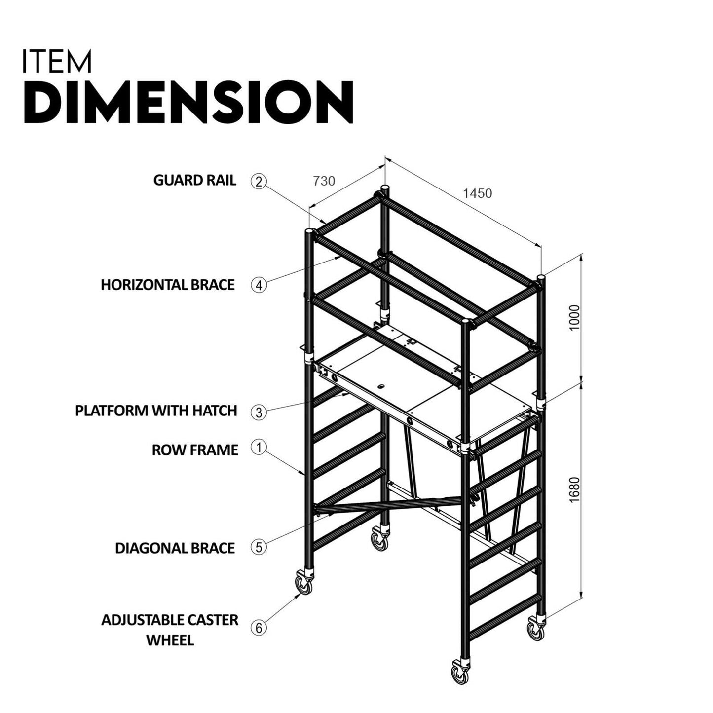 3.0M Aluminium Scaffold Mobile Tower Single Width Platform Height AU