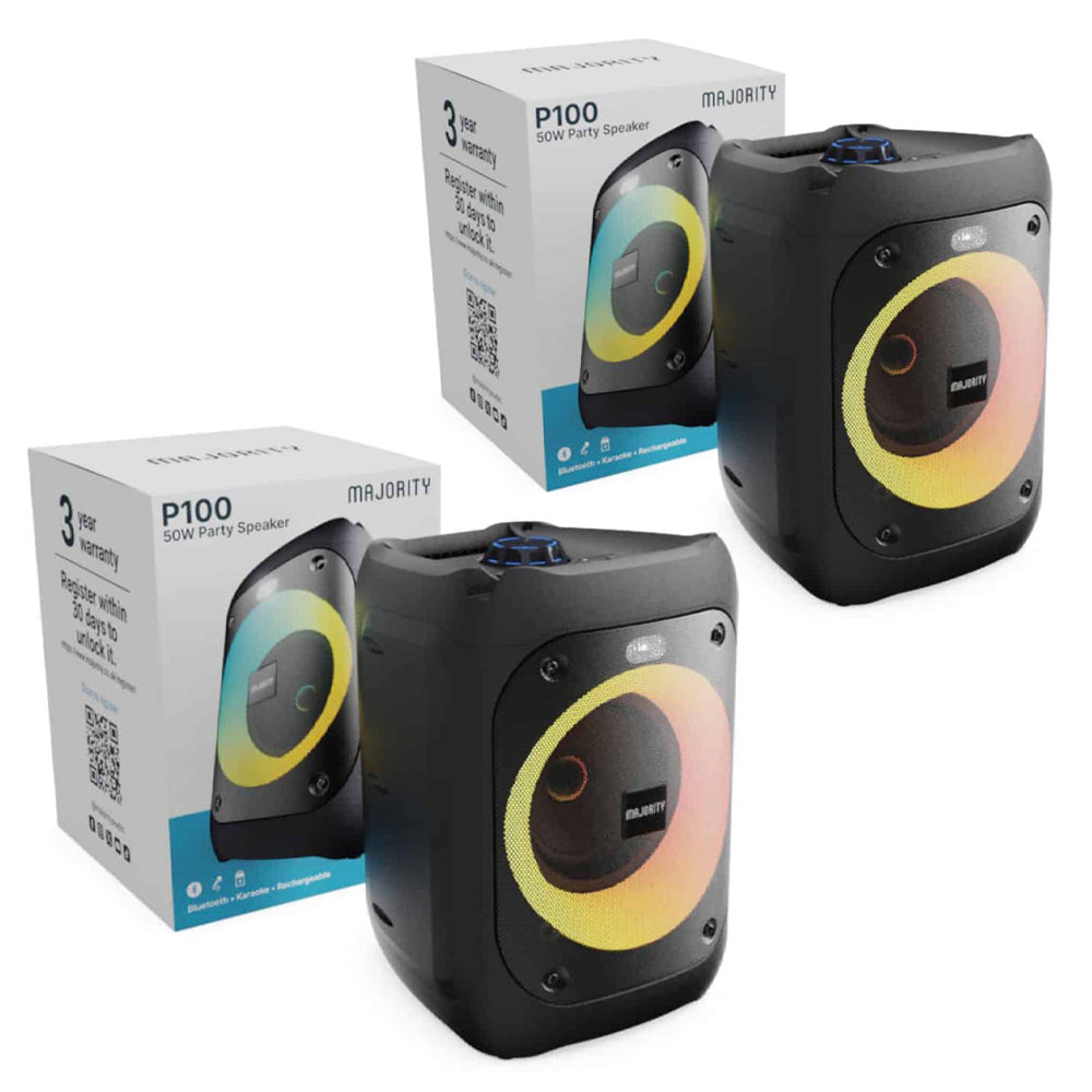 Majority PS100 - Bundled Party Speaker 40w Bluetooth Karaoke-DJ-Party-PA System - Black