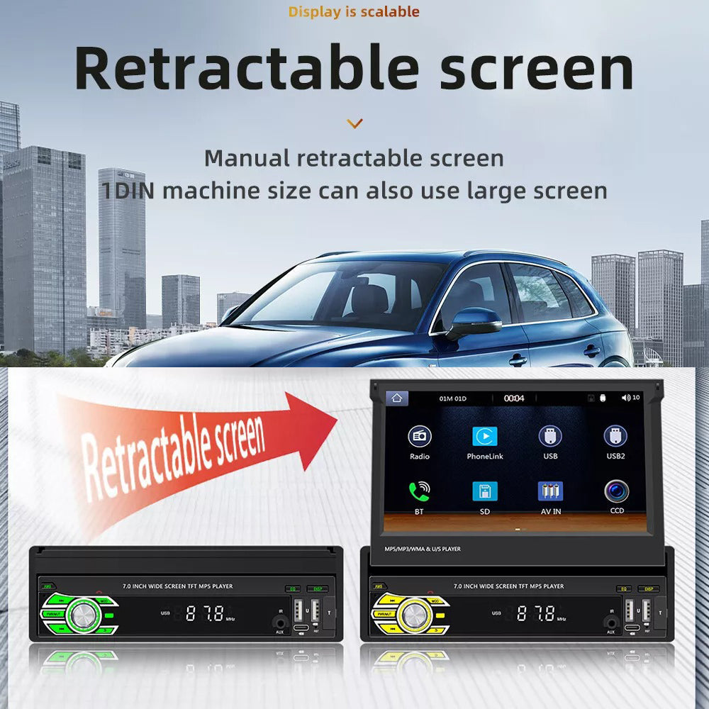 7in Universal Retractable Screen For Apple Carplay AndroidAuto With 12LED Rearview Camera