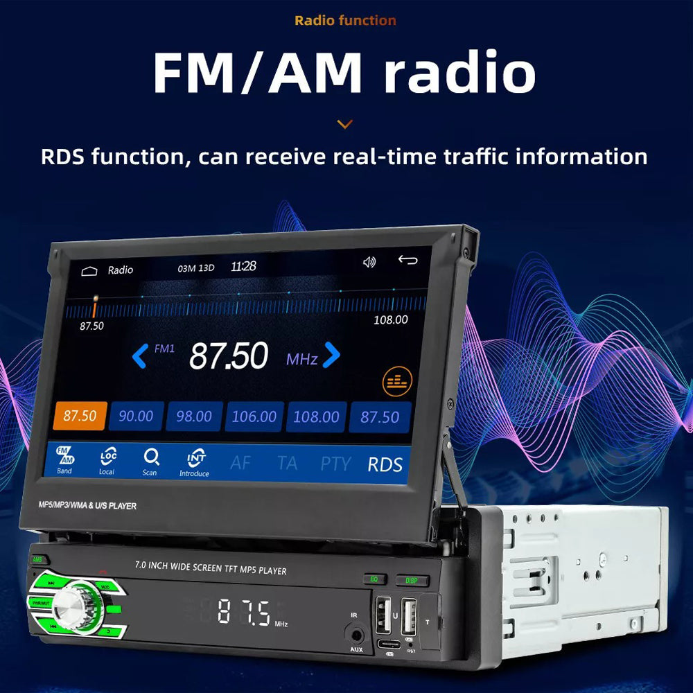 7in Universal Retractable Screen For Apple Carplay AndroidAuto With 12LED Rearview Camera