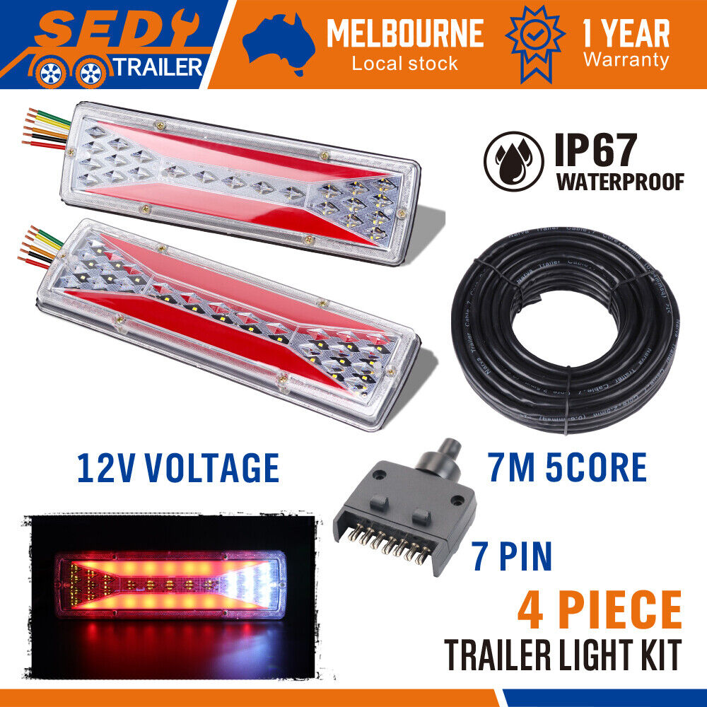 12V LED Trailer Tail Light Pair Plug 7m 5 Core