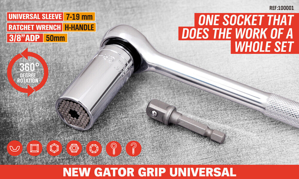 3Pack Universal Socket Wrench Power Drill Adaptor Gator Grip Size