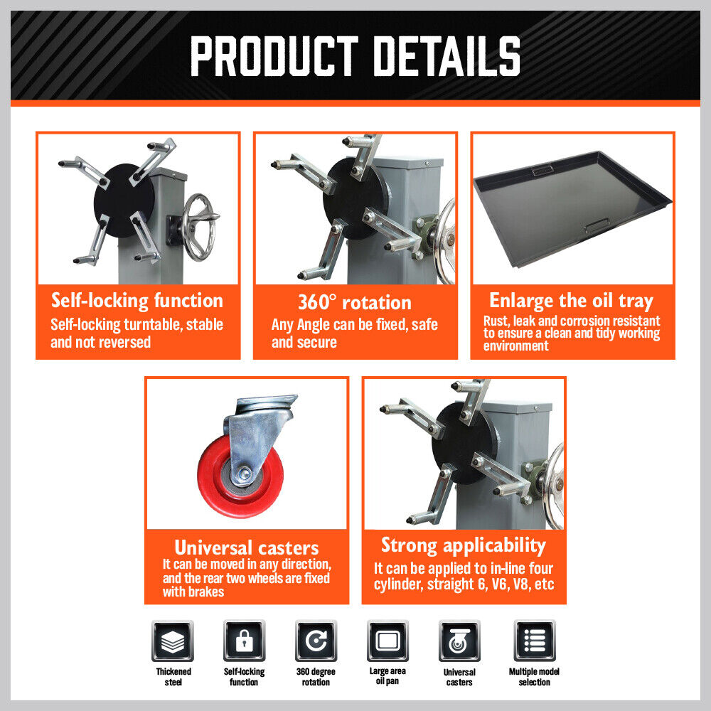 800kg Folding Engine Stand 1763lb Heavy-Duty Workshop Auto Crane Hoist