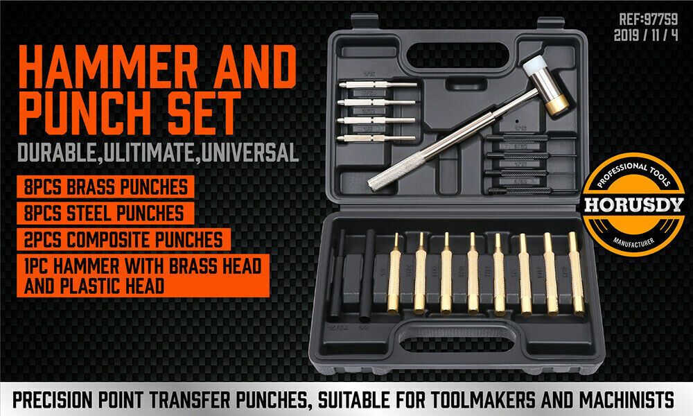 19Pack Hammer & Punch Brass / Roll Pin Punch Gun