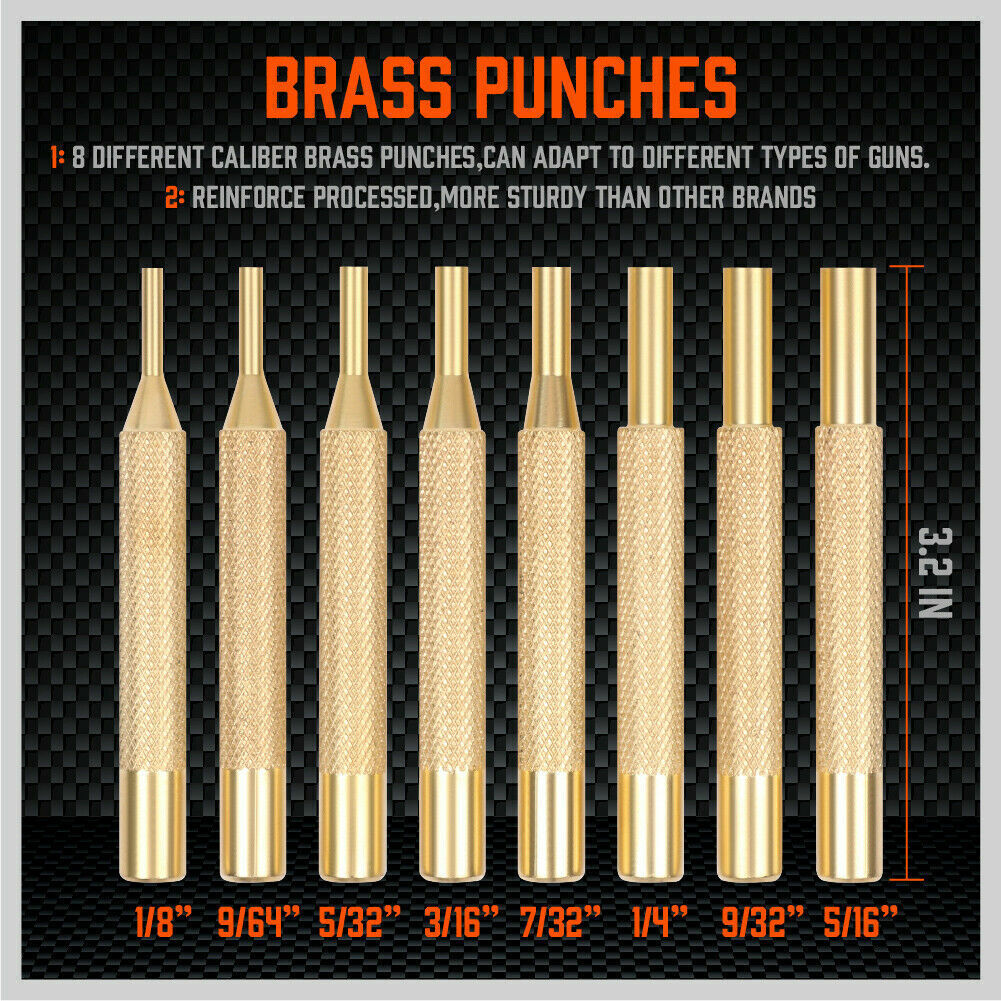 19Pack Hammer & Punch Brass / Roll Pin Punch Gun