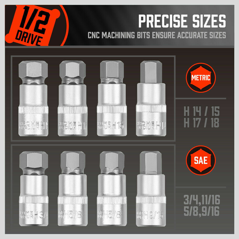 36-Piece Hex Bit Socket Set, SAE and Metric Sizes, S2