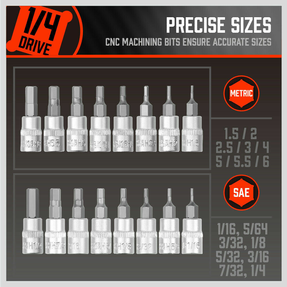 36-Piece Hex Bit Socket Set, SAE and Metric Sizes, S2