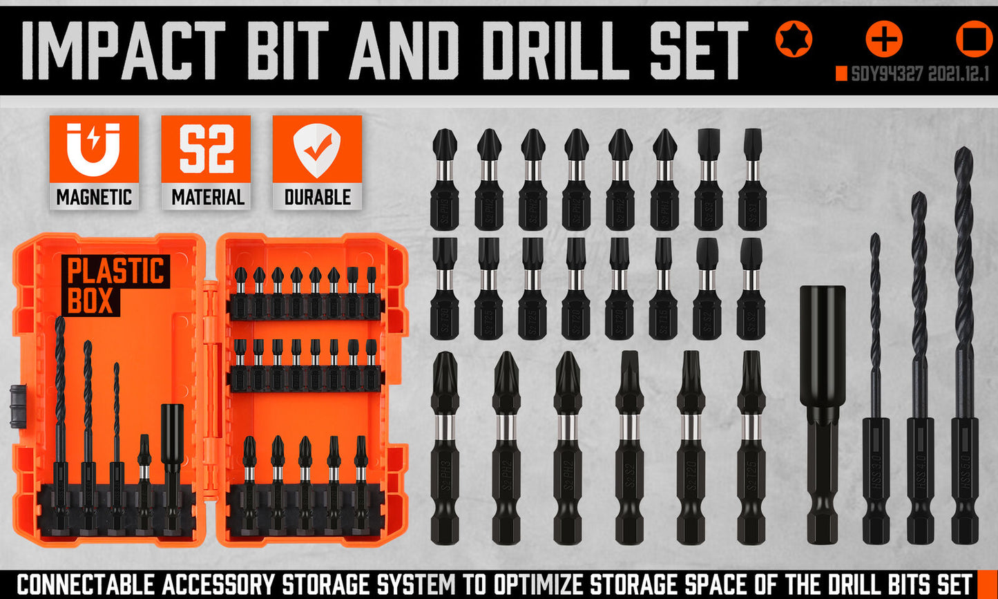 26Pack Impact Screwdriver Bit Magnetic Drill Bit Holder Quick Release
