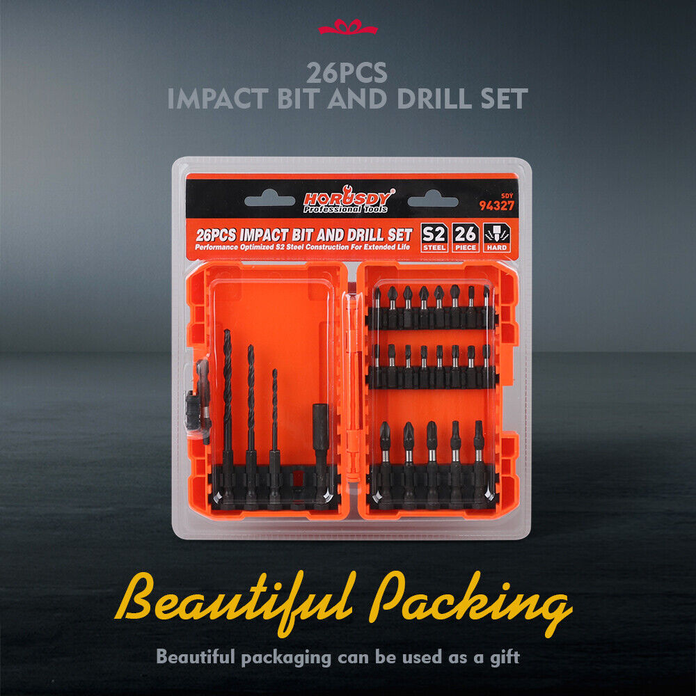 26Pack Impact Screwdriver Bit Magnetic Drill Bit Holder Quick Release