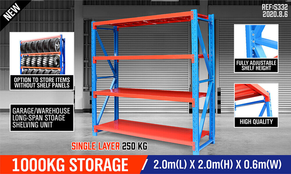 2mx2m Steel Racks Shelves Garage Storage Warehouse Tyre Shelving 1000