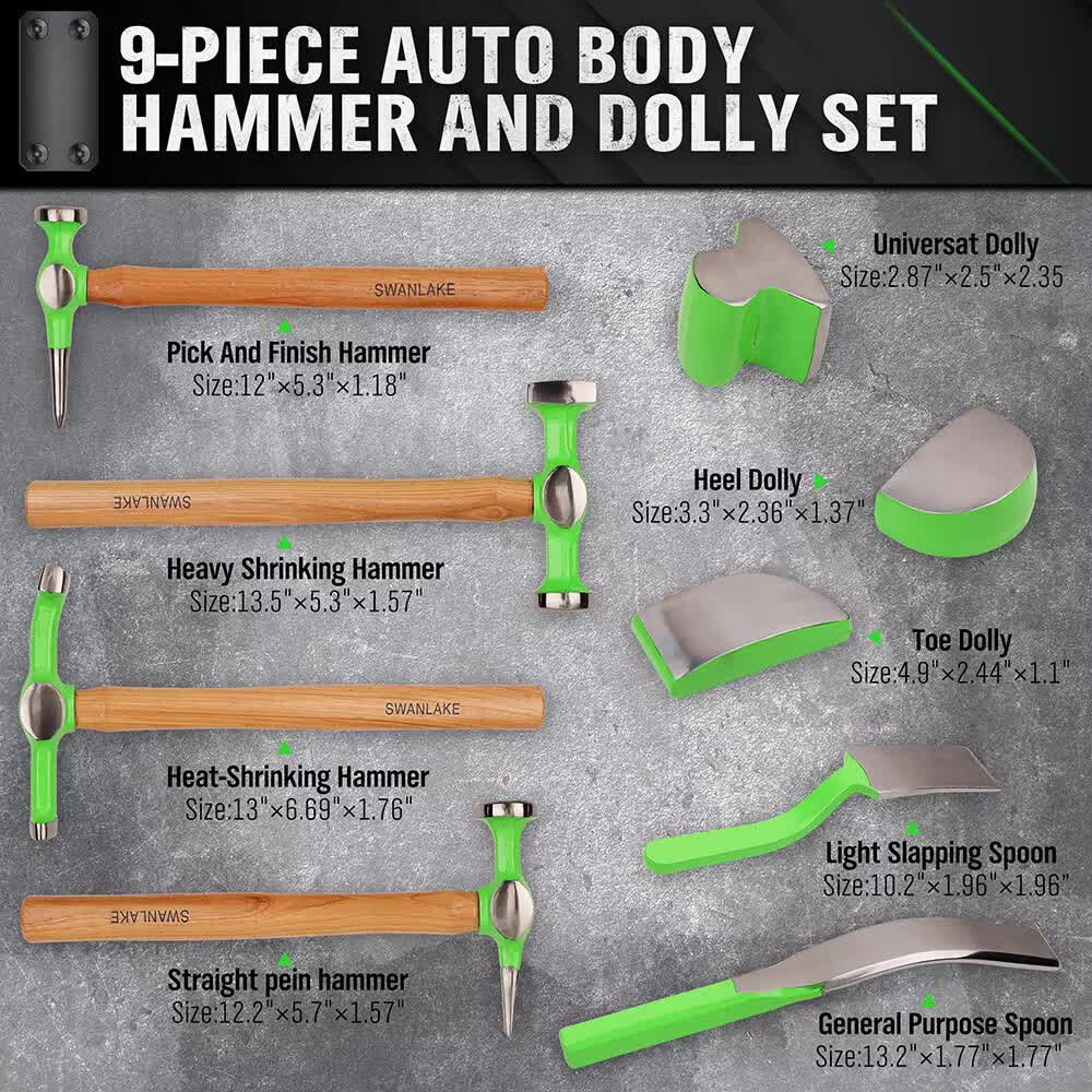9-Piece Garden Tools Auto Body Hammer Dolly Car Body Dent