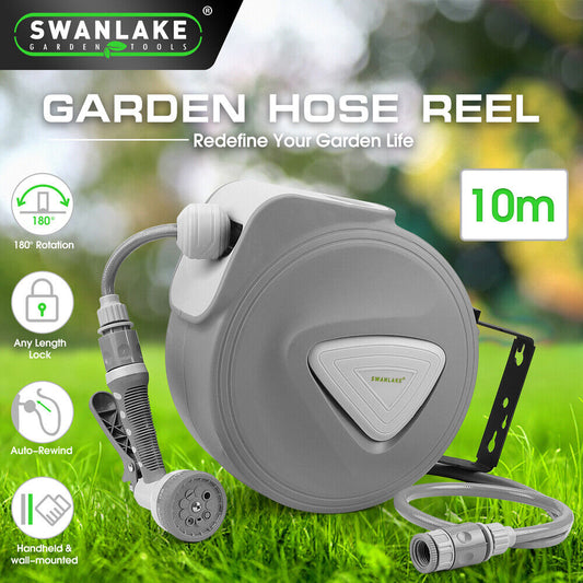 10M Retractable Garden Air Hose Reel Storage Auto Rewind Wall