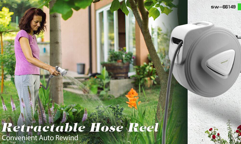 10M Retractable Garden Air Hose Reel Storage Auto Rewind Wall