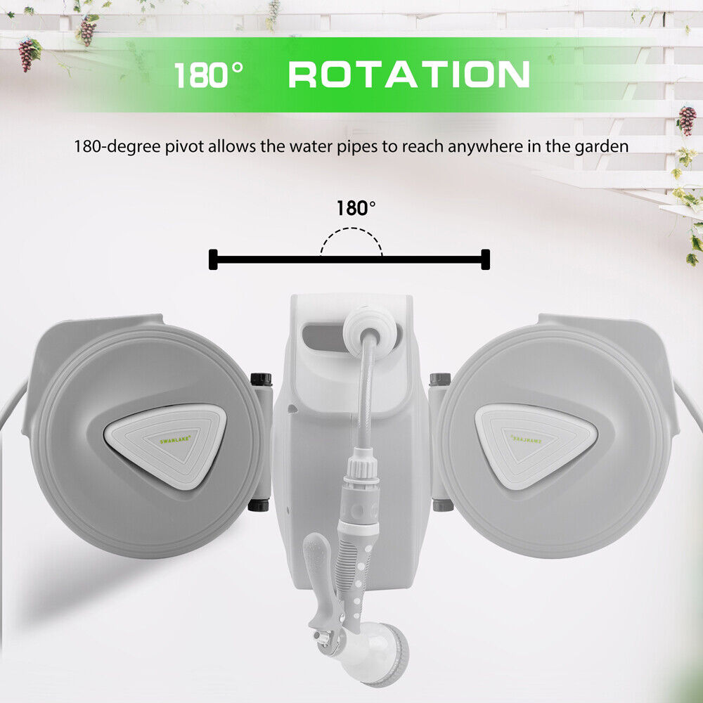 10M Retractable Garden Air Hose Reel Storage Auto Rewind Wall