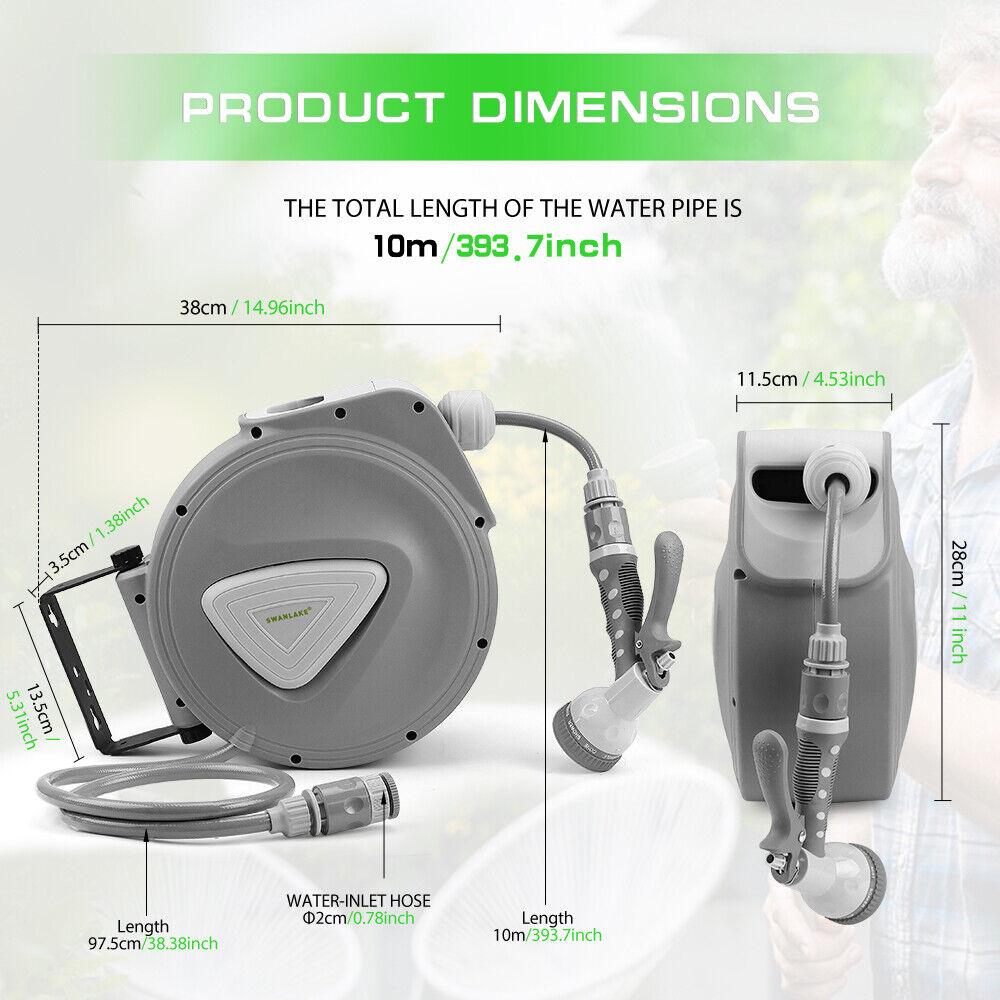 10M Retractable Garden Air Hose Reel Storage Auto Rewind Wall
