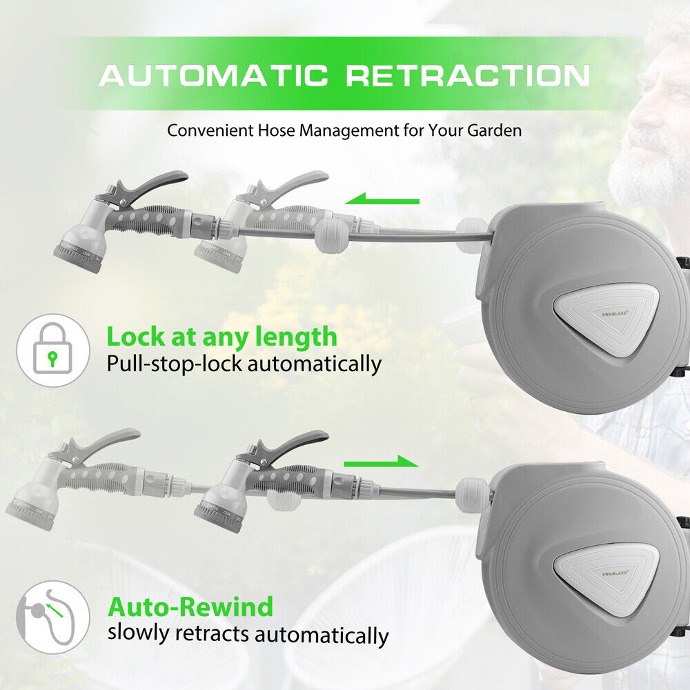 10M Retractable Garden Air Hose Reel Storage Auto Rewind Wall