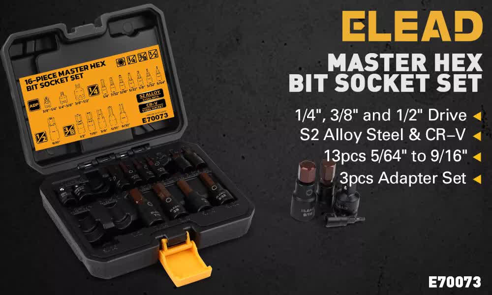 16Pack SAE Hex Bit Impact Socket 5/64"-9/16" Allen Socket Socket