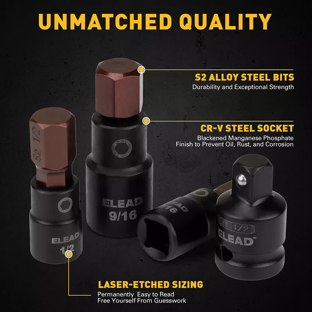 16Pack SAE Hex Bit Impact Socket 5/64"-9/16" Allen Socket Socket