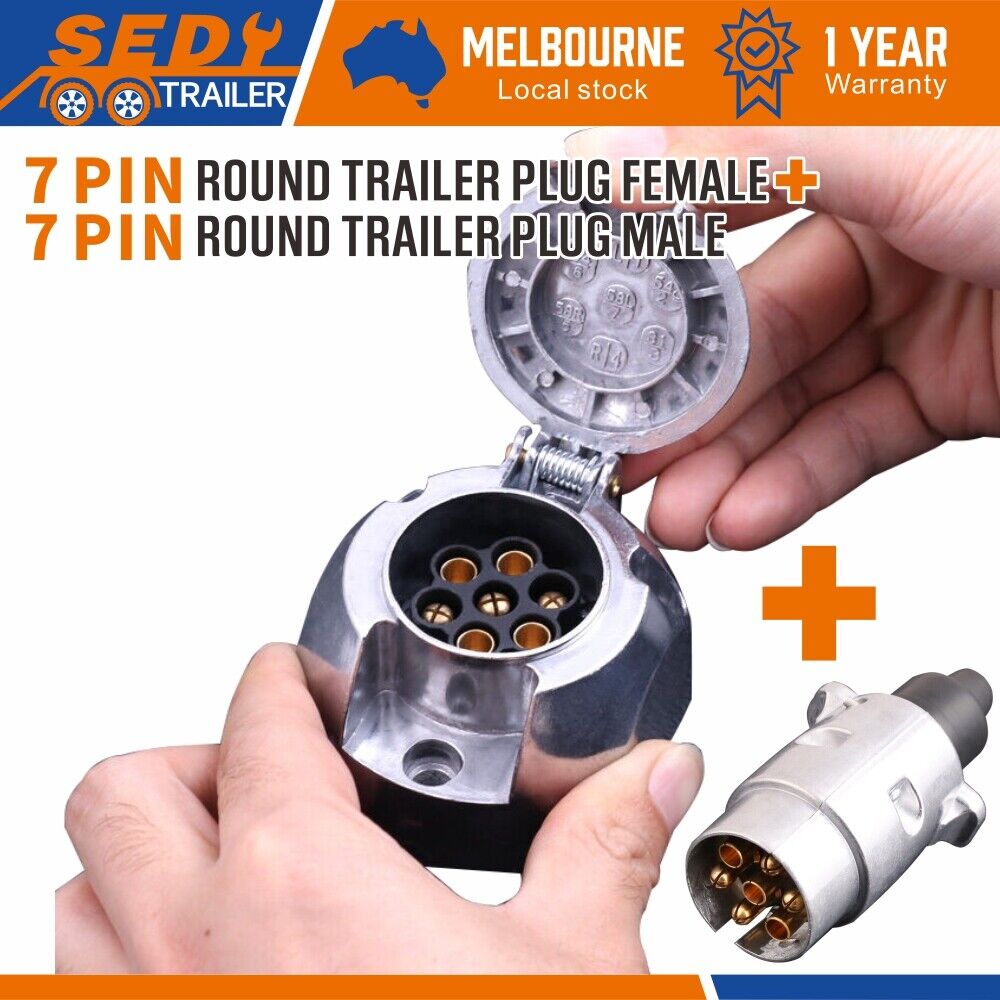 7 Pin Male + Female Round Trailer Plug LARGE Adapter