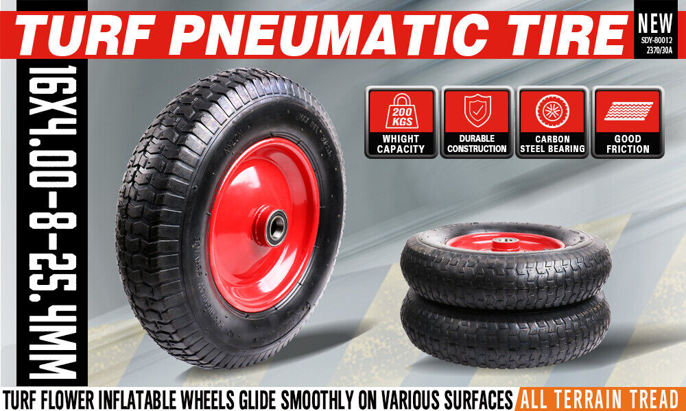 16" Wheelbarrow Trolley Wheel 4.80 4.00-8 Pneumatic Tyre 25.4mm Bore