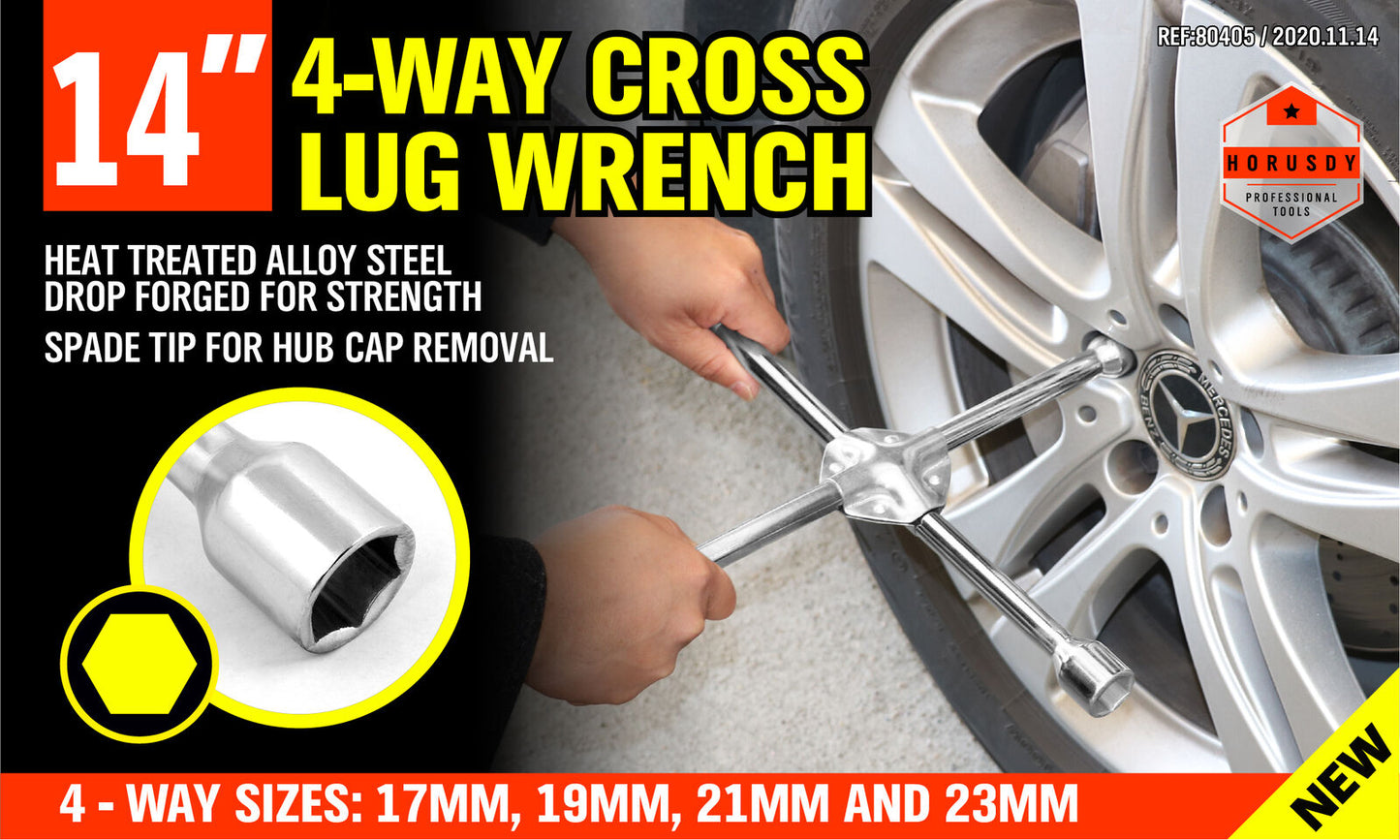 14" Wheel Brace Spanner 4-way Cross Wrench Car Tyre Nut