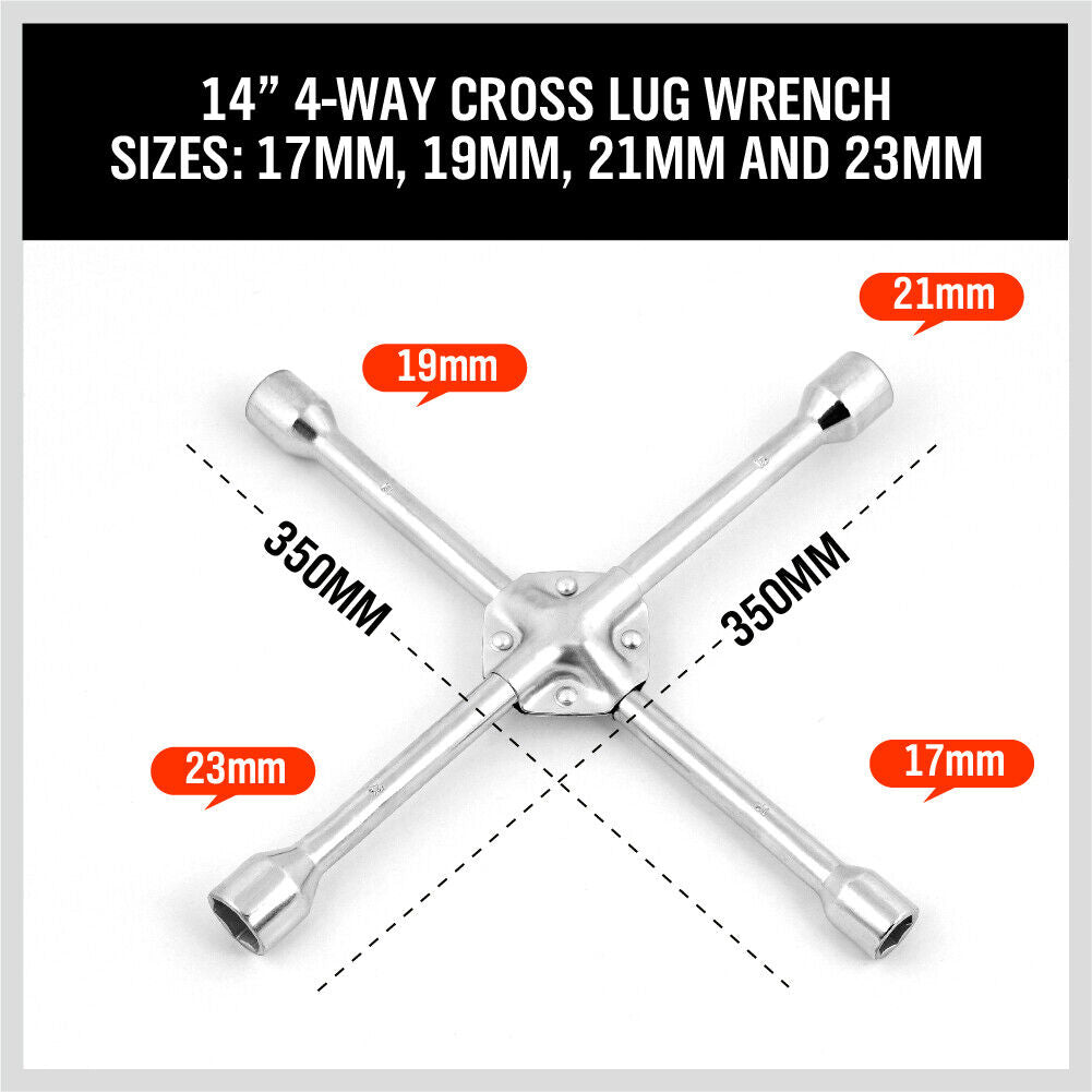 14" Wheel Brace Spanner 4-way Cross Wrench Car Tyre Nut