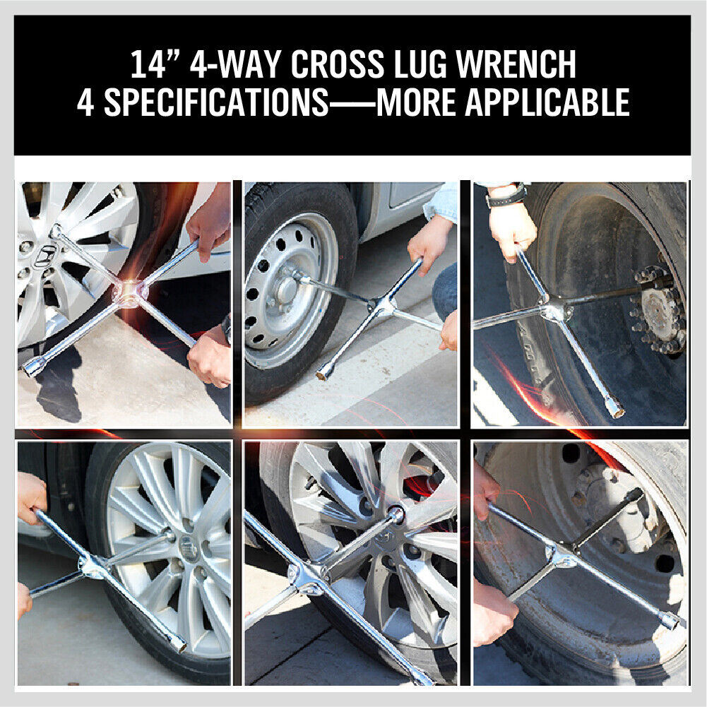 14" Wheel Brace Spanner 4-way Cross Wrench Car Tyre Nut