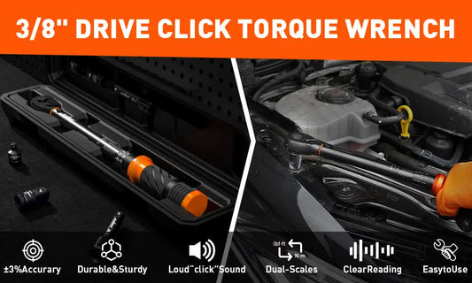 4Pc 3/8" Drive Click Torque Wrench Ratchet Socket Adaptor Extension WorkShop