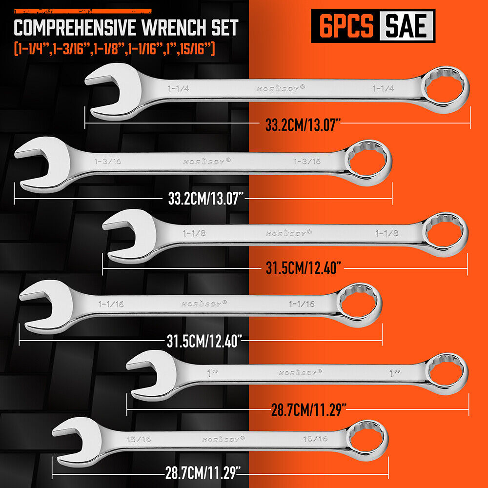 6Pack Extra Big Imperial Combination Spanner Ring Open Ended Combo
