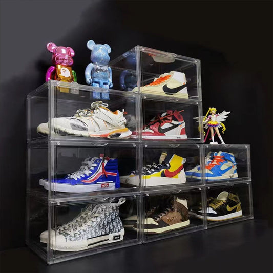 10PC Black Stackable Shoe Display Box Hard Acrylic Sneaker Storage Containers Case