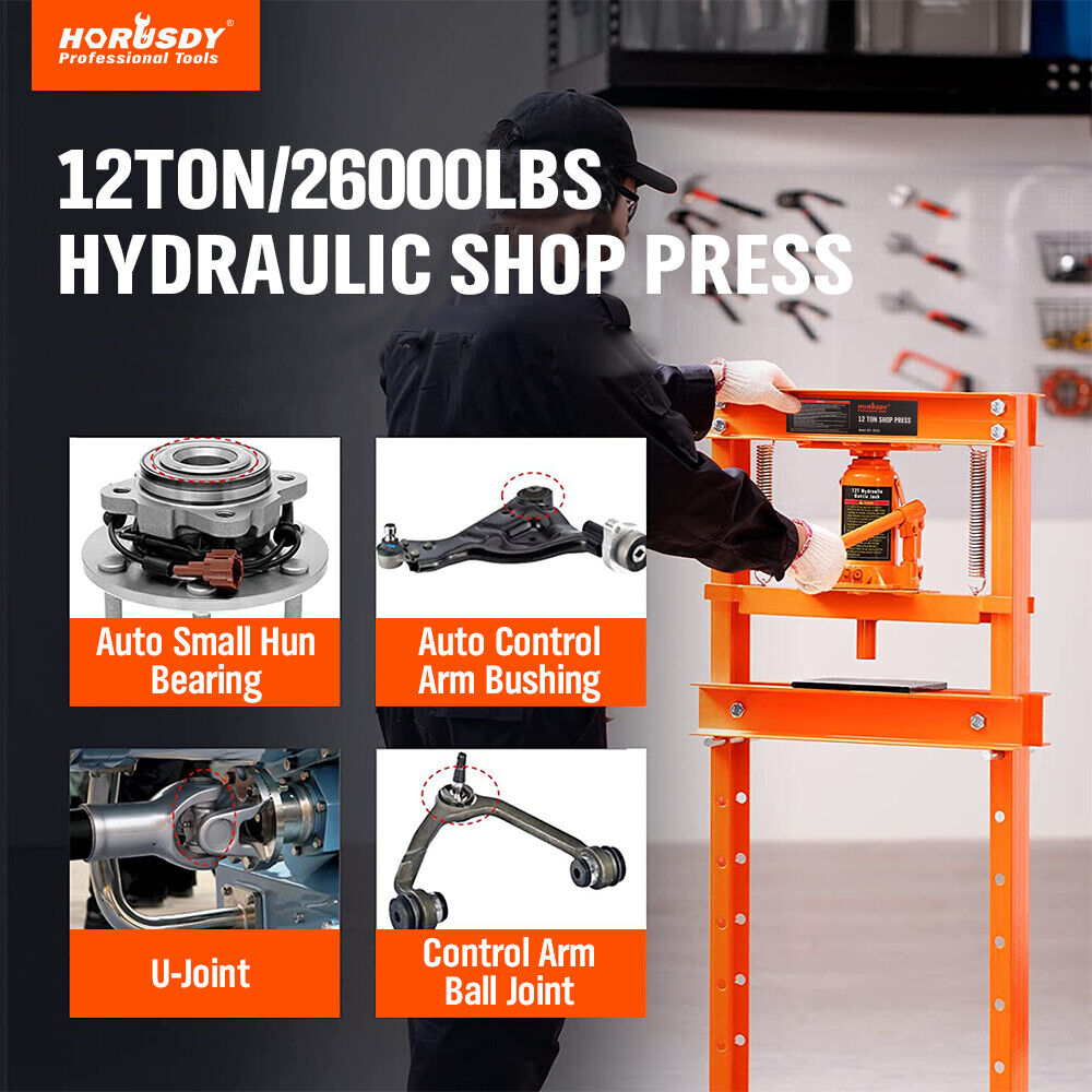 12-Ton Hydraulic Heavy-Duty Floor Shop Press H-Frame Straightening Metal Garages