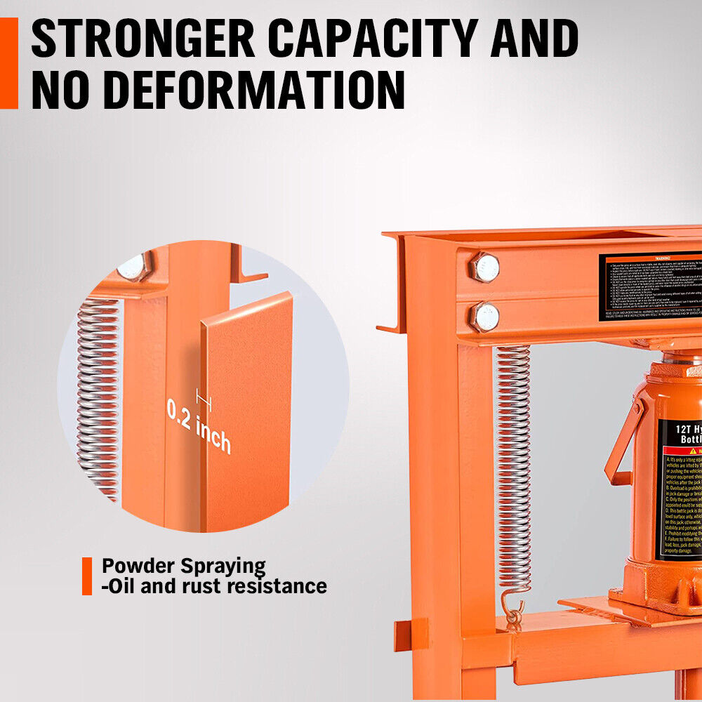 12-Ton Hydraulic Heavy-Duty Floor Shop Press H-Frame Straightening Metal Garages
