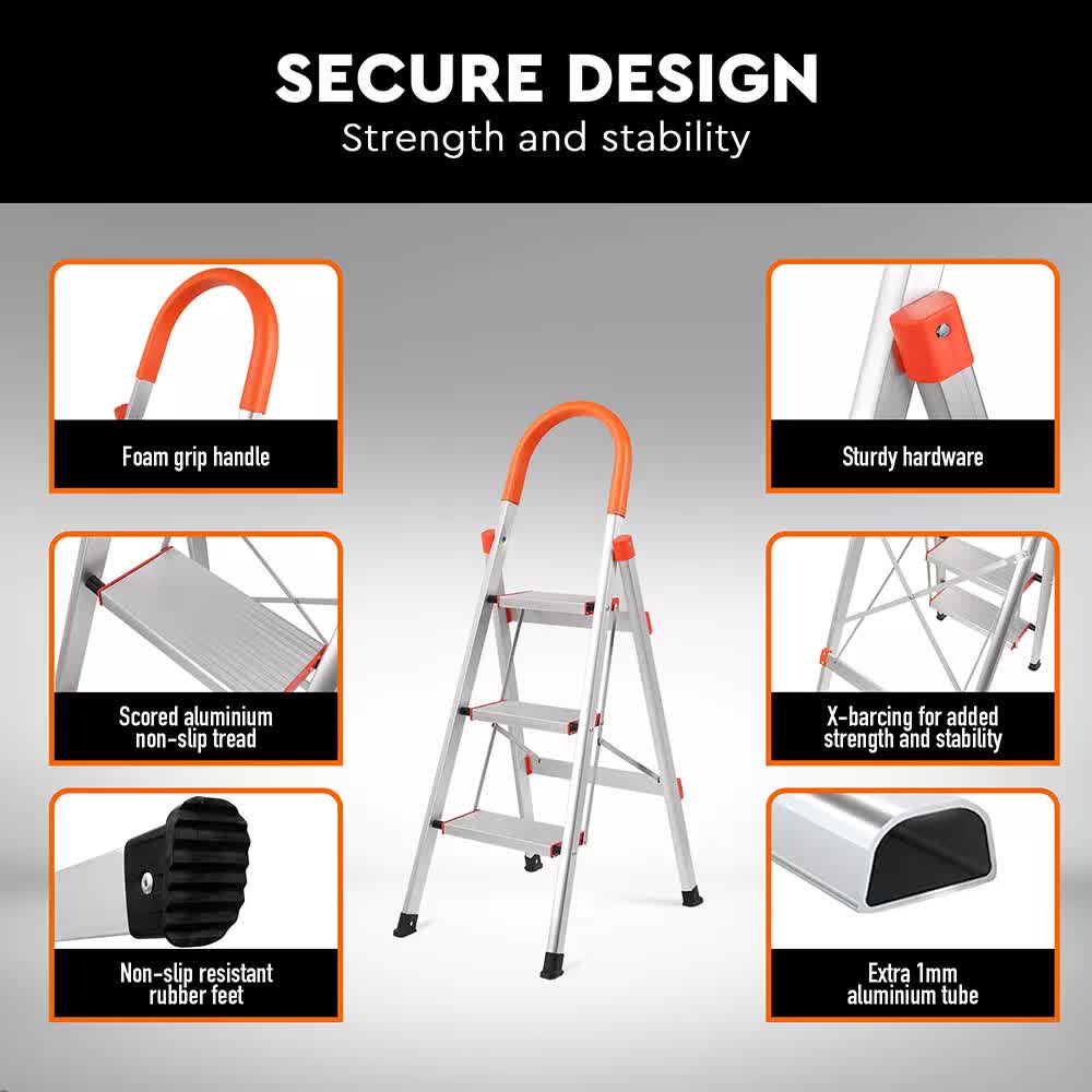 3 Step Ladder Multi Purpose Household Office Foldable Non Slip