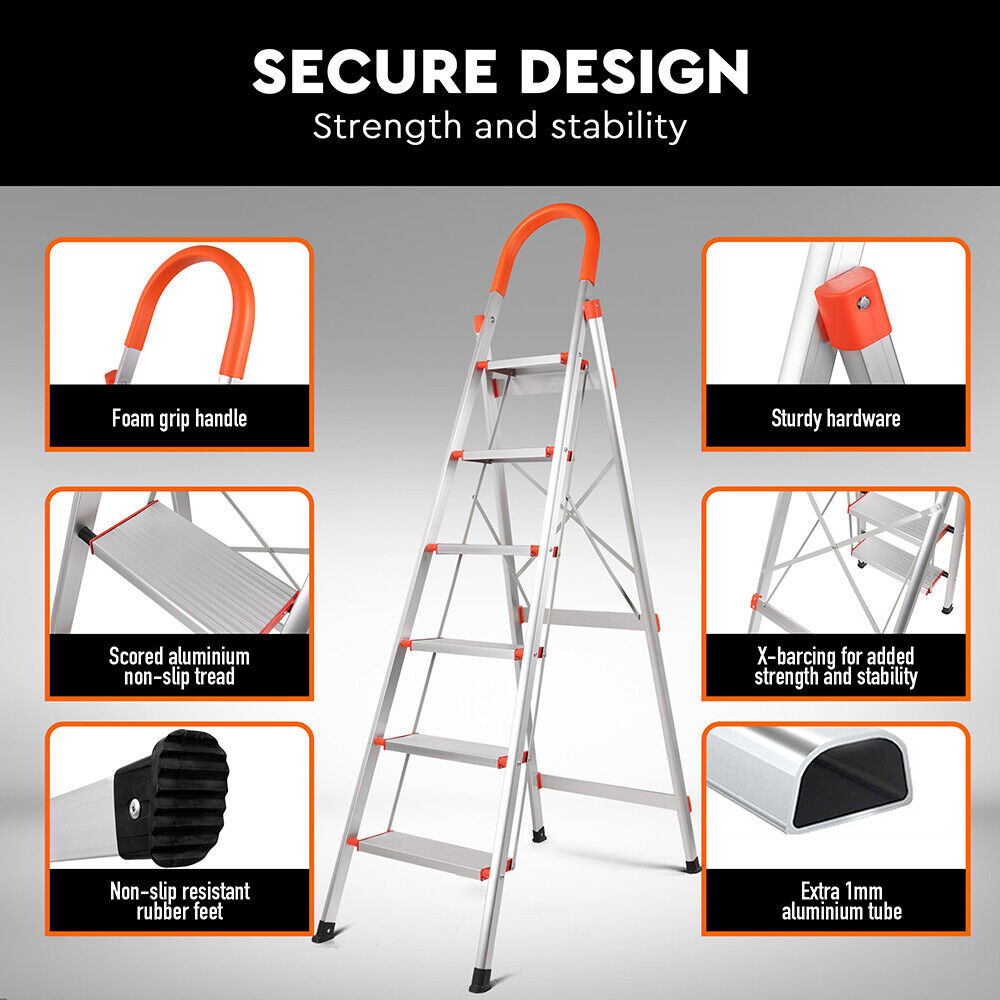 6 Step Ladder Folding Aluminium Portable Multi Purpose Household Tool