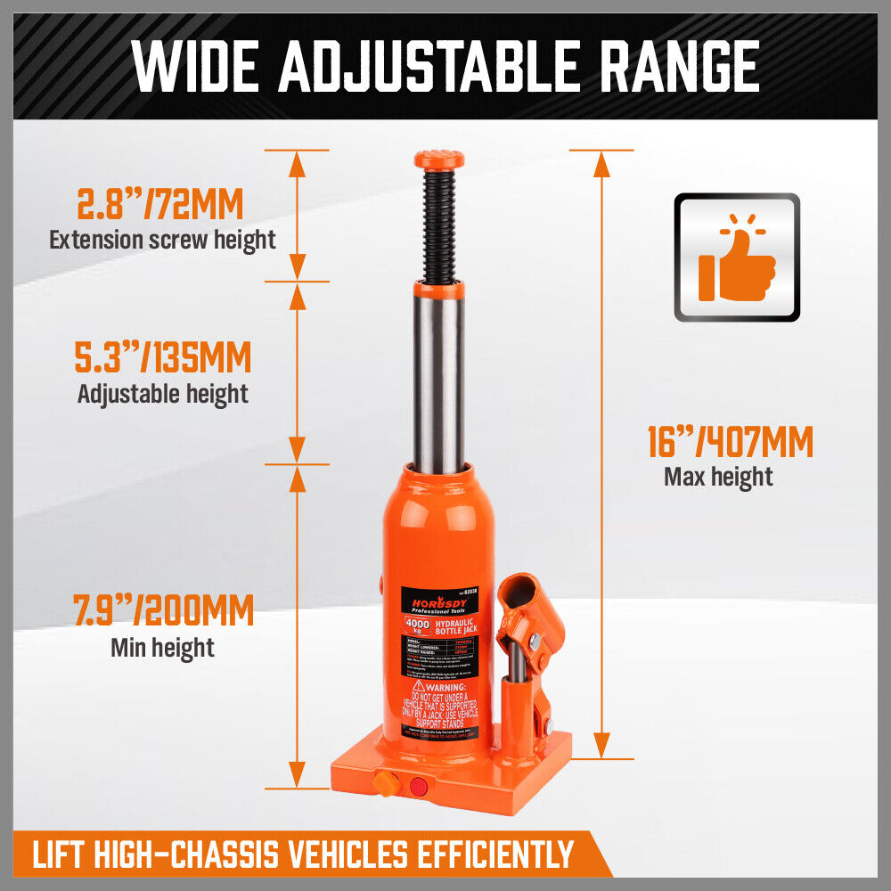 4-Ton (8,000 LBs) Hydraulic Bottle Jack Heavy-Duty Car Lifter with