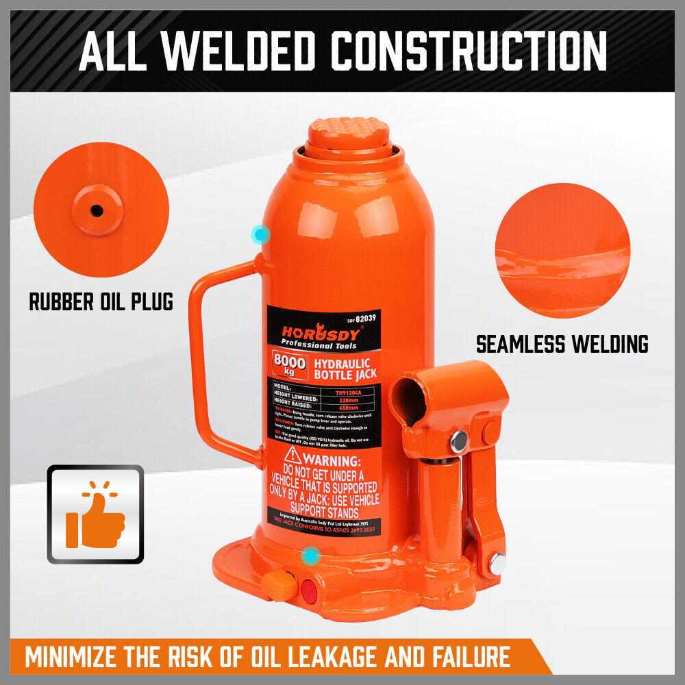 8-Ton (16,000 LBs) Hydraulic Bottle Jack Heavy-Duty Car Lifter with