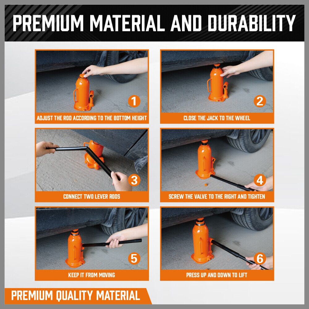 8-Ton (16,000 LBs) Hydraulic Bottle Jack Heavy-Duty Car Lifter with