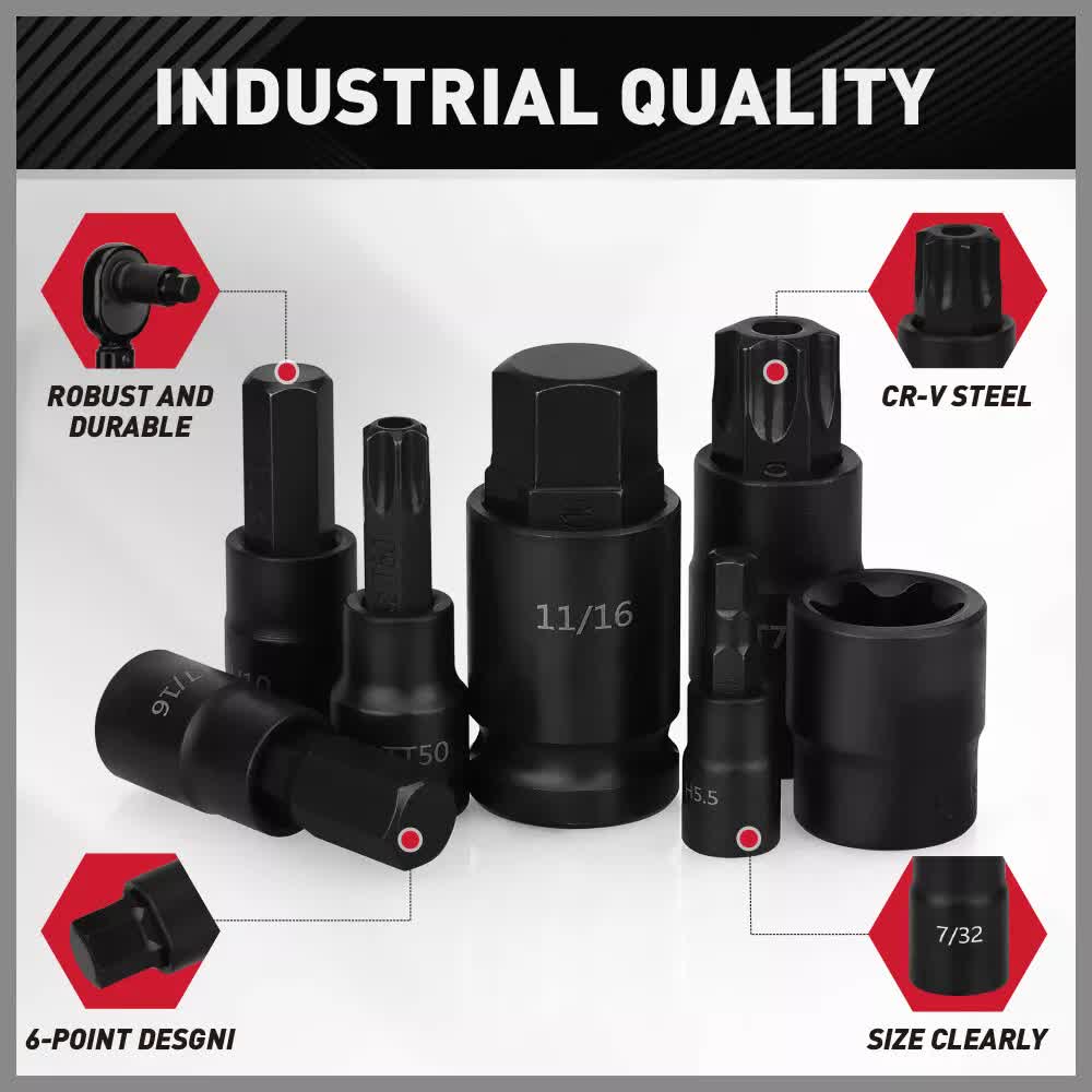 107Pack Hex & Torx Bit Socket E-Torx Extra Long Allen