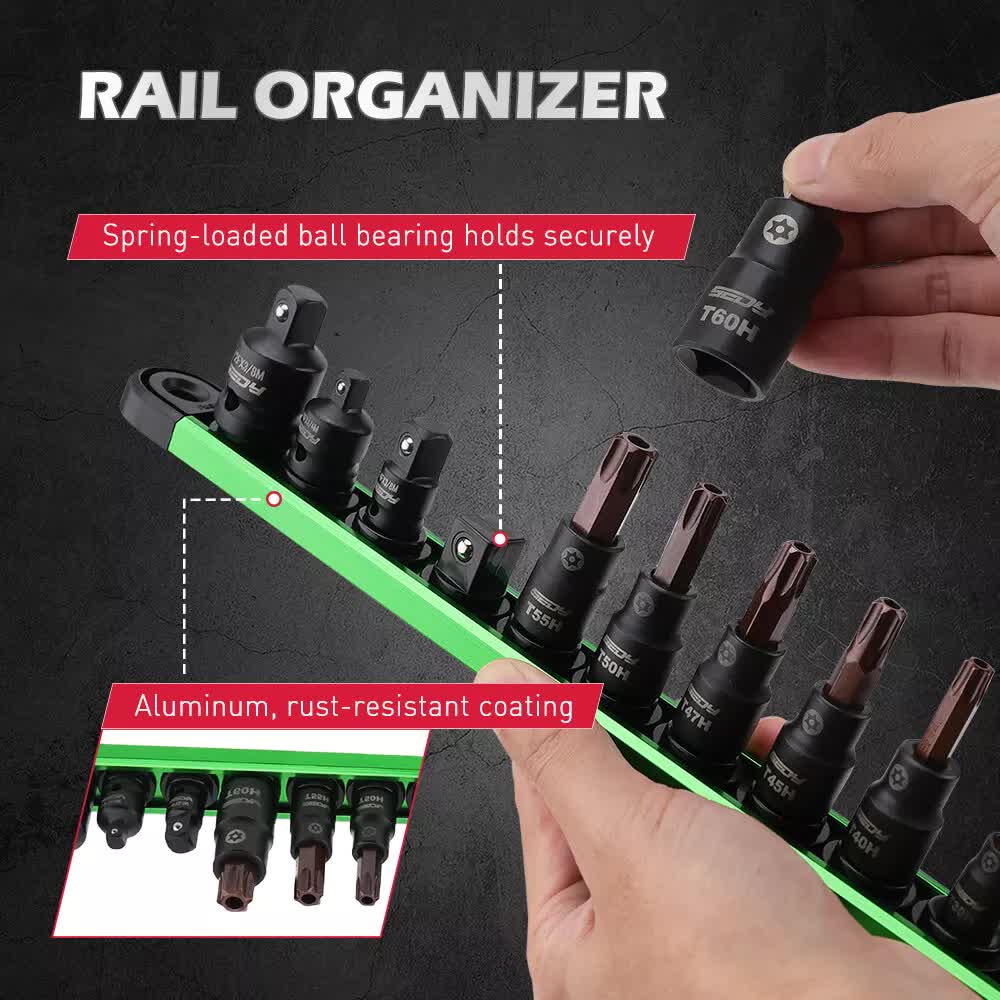 16-Piece Torx Star Bit Socket Magnetic Socket Rail Organizer T8-T60