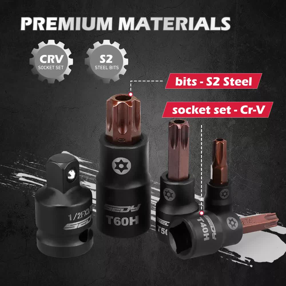 16-Piece Torx Star Bit Socket Magnetic Socket Rail Organizer T8-T60