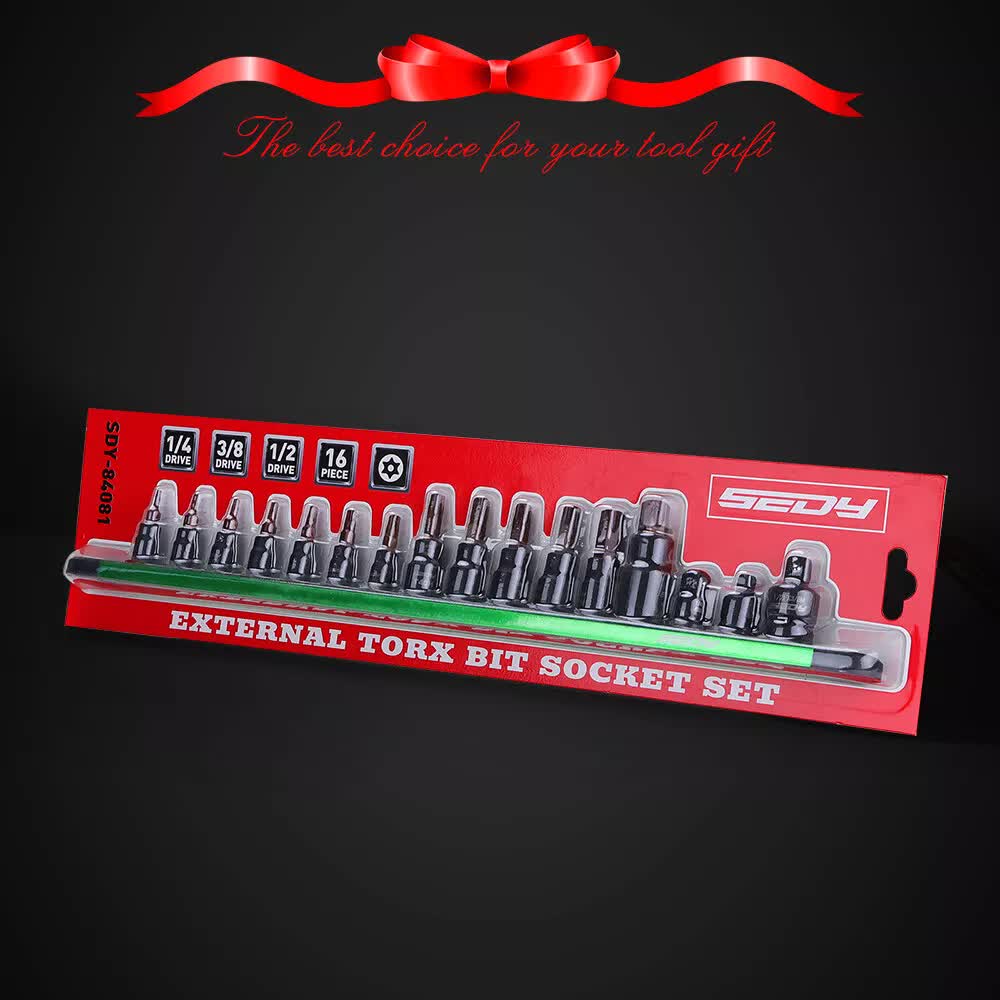 16-Piece Torx Star Bit Socket Magnetic Socket Rail Organizer T8-T60