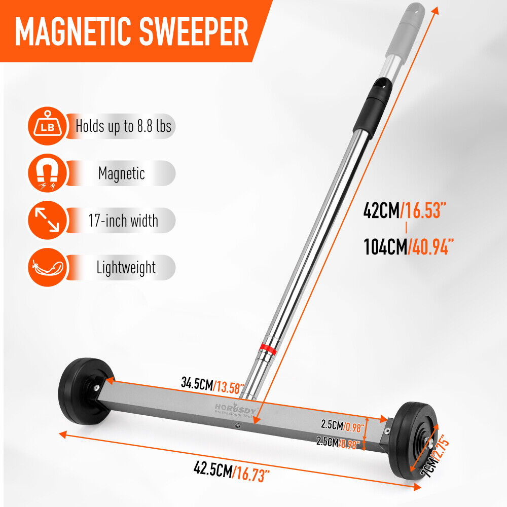 17inch Telescoping Magnetic Sweeper Magnet Broom Rolling Pick Up 8.8Lbs