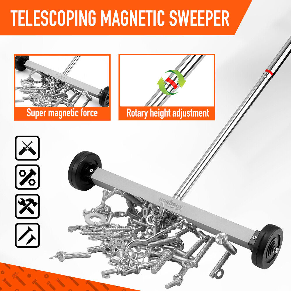 17inch Telescoping Magnetic Sweeper Magnet Broom Rolling Pick Up 8.8Lbs