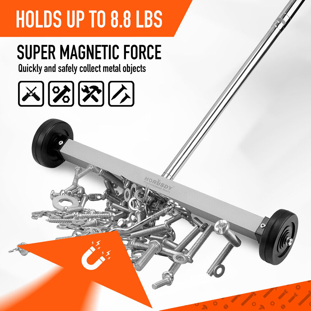 17inch Telescoping Magnetic Sweeper Magnet Broom Rolling Pick Up 8.8Lbs