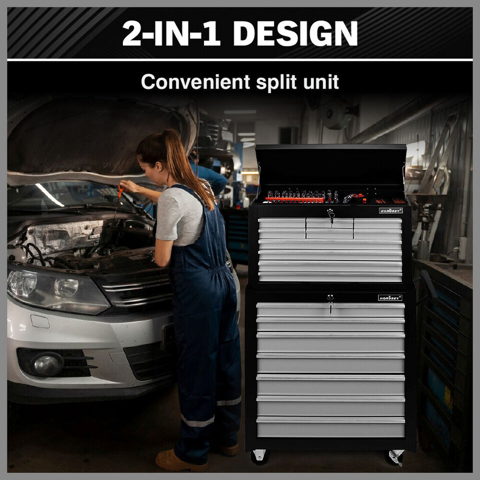 Grey 17 Drawer Tool Box Trolley Cabinet Storage Cart Garage