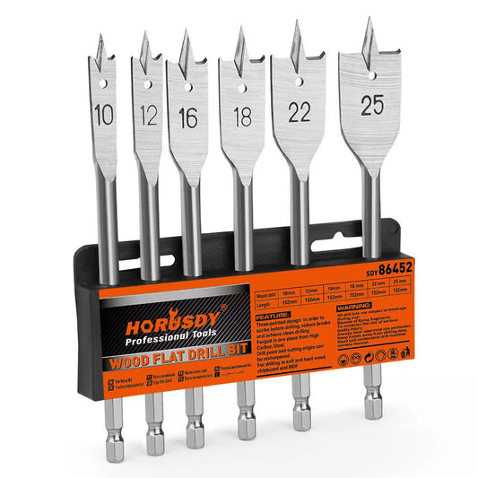 6-Pieces Flat Wood Boring Spade Drill Bit Drillbits 10-25mm Bits